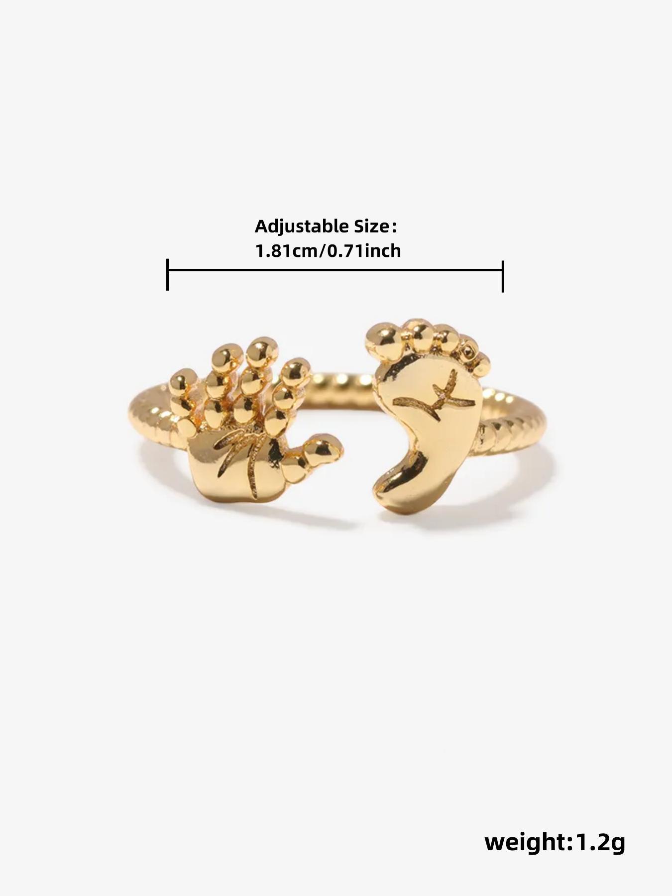 925 Sterling Silver Cute Hand & Foot Design Cuff Ring, Adjustable Open Ring, Fashion Rings, Fashion Jewelry Accessories for Women & Girls