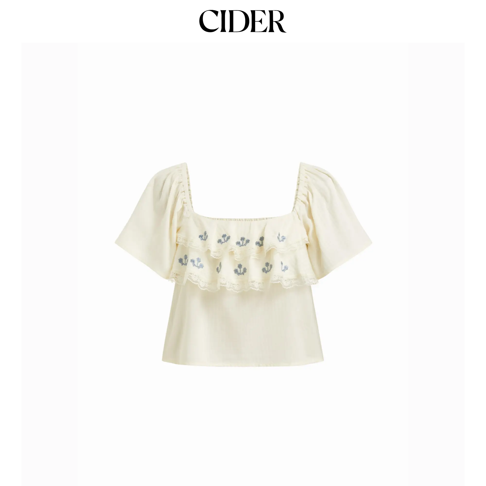 Cider Floral Embroidery Square Neck Ruffle Sleeve Blouse SummerWins SummerFinds