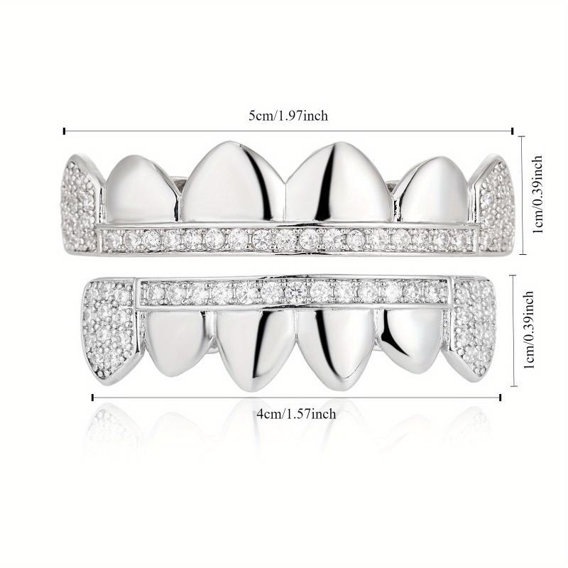 Iced Out CZ Mens Teeth Grills 2pcs Set - Golden Color Plated Grillz for Men - Fashionable & Eye-Catching - Perfect Gift for Hip-Hop Lovers Oral