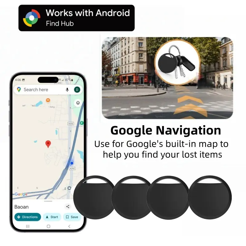4-Pack Smart Tracker for Android, Key Finder, Locate Keys & Luggage, Google Find HUB Compatible, Play Sound, No Subscription, Versatile Use