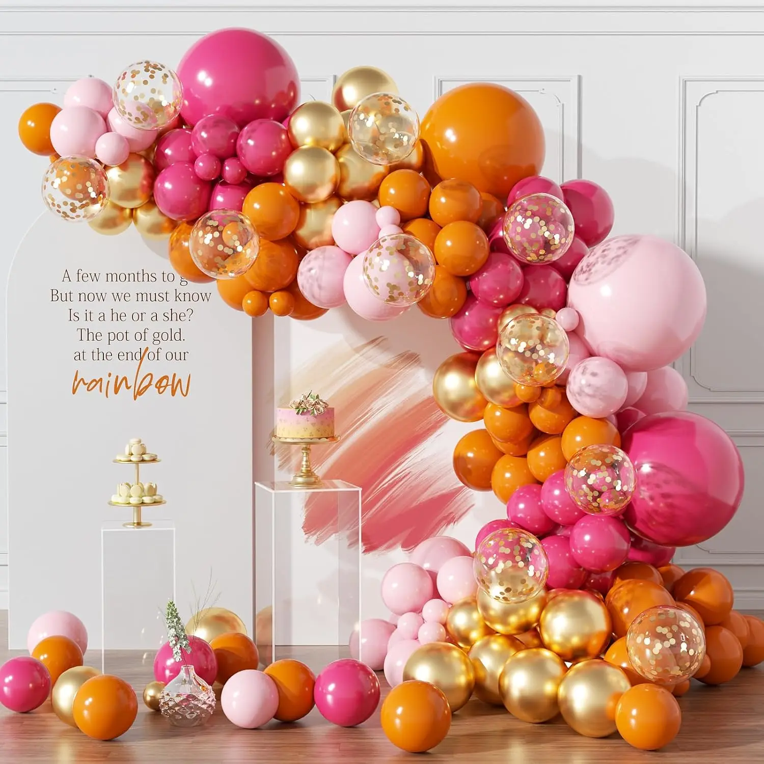 and Orange Balloons Garland Arch Kit, 154 count Hot  Light  Orange Metallic  and Confetti Latex Balloons for Summer Tropical Birthday  Shower Wedding Party Decorations