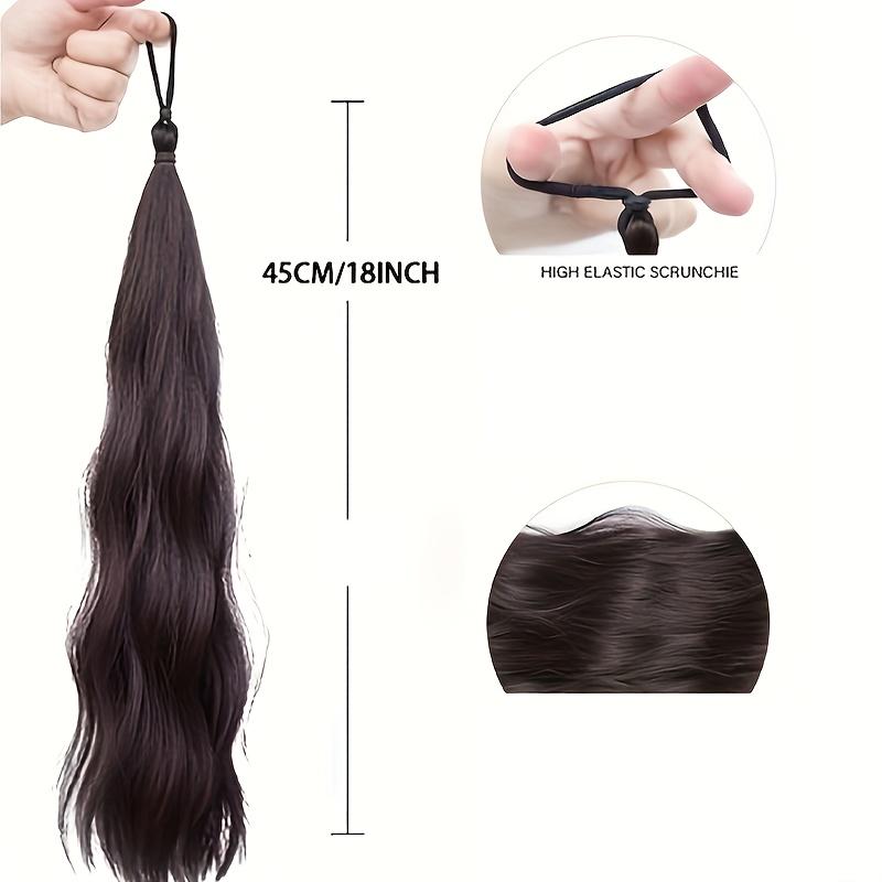 2 long wavy synthetic wigs, braided ponytail hairband with elastic band, available in curly and straight styles, elastic hair tie, suitable for women, applicable to various hairstyles