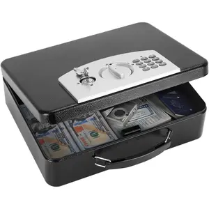 Safe Box with Digital Keypad Lock, Lock Box with Code for Personal Items, Metal  Box for , Passport, , Ideal for , Office, Garage , 11.8'' x 9.4'' x 3.5'', Black
