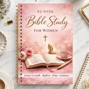 Two-Pack 52-Week Women's Bible Study Notebook, Spiral-Bound Prayer Reflection Journal, Weekly Reading Plan, Christian Gift