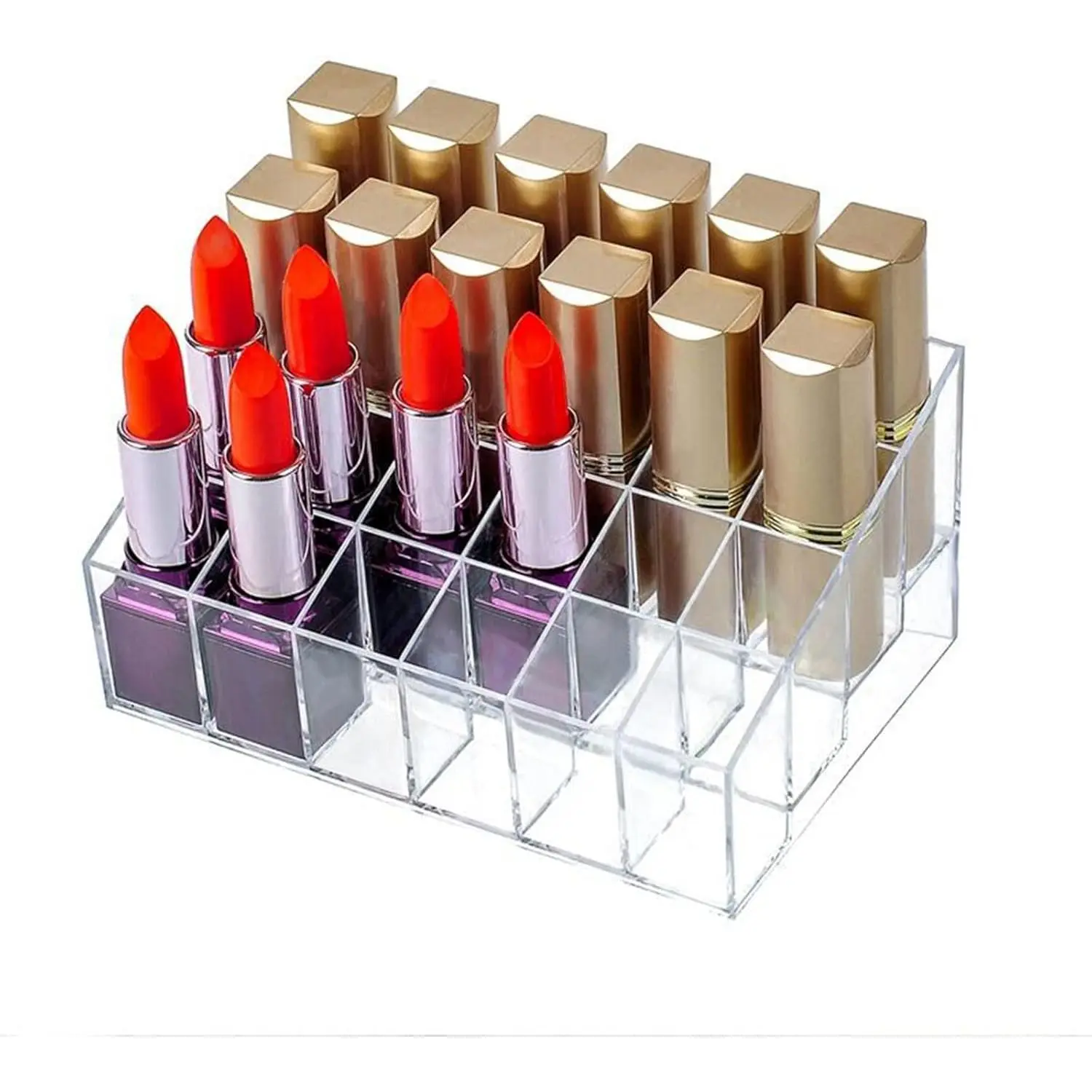 24 Spaces Lipstick Holder, Clear  Lipgloss Lipstick Organizer and  Case Display Rack, Makeup Organizer for Lip Gloss Brushes Bottles (6x4 Arrangement) | Clear  Material, 24-Slot 6×4 Arrangement Design, Dresser Bedroom Bathroom Storage Use