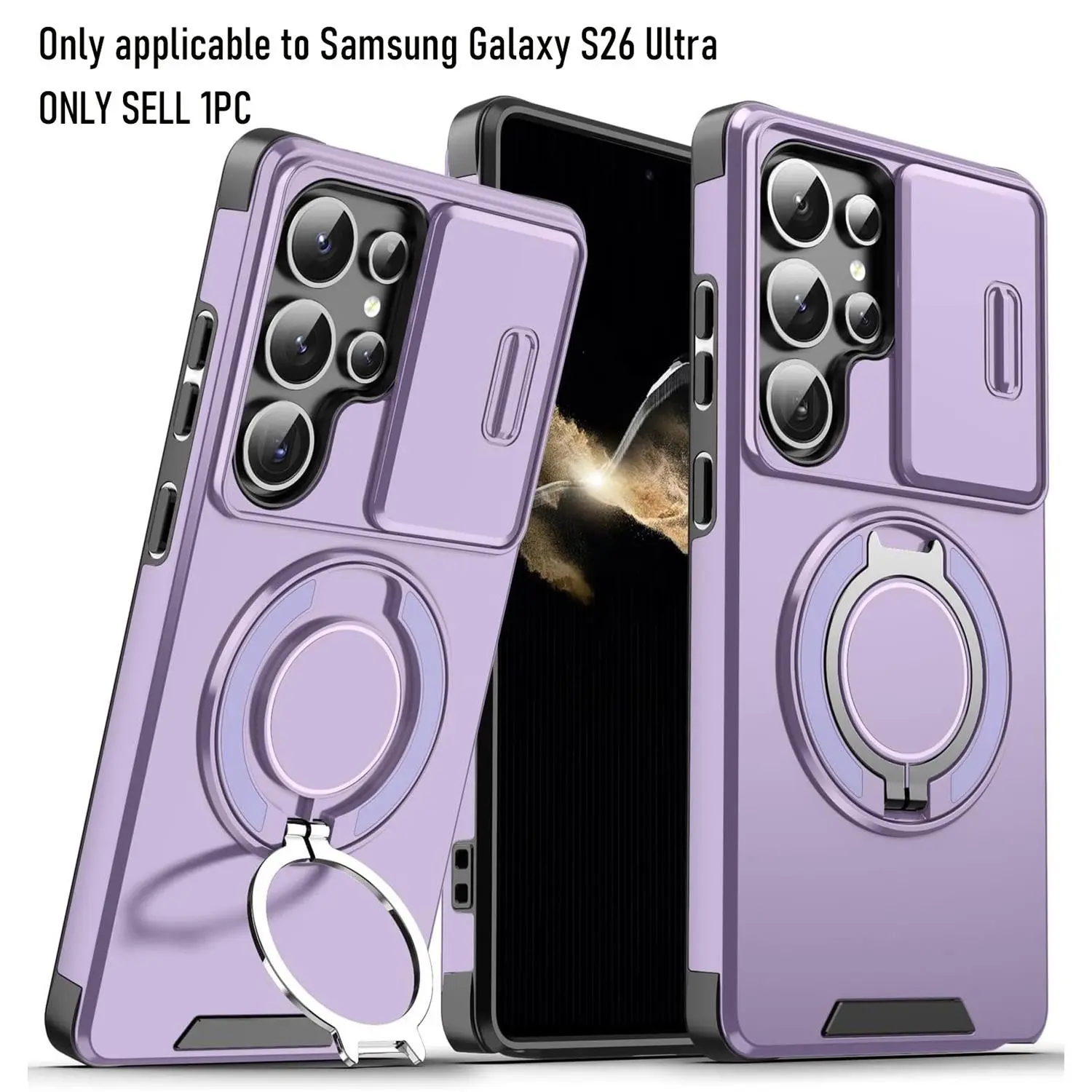 Magnetic Wireless Charging Shockproof Case with Sliding Ring Stand for Samsung Galaxy S25/S22/S23/A-Series
