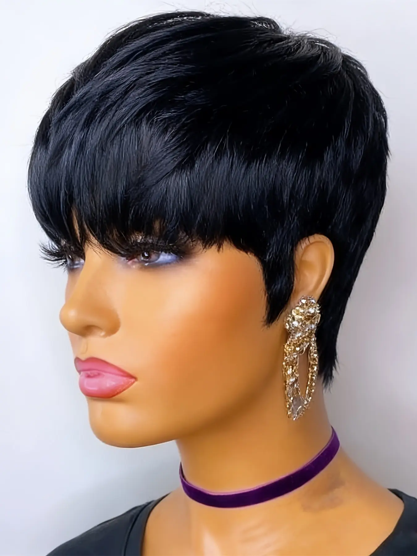 pixie cut wig  black color pixie wig short straight daily party cosplay use wig  machine made 150% Denisty pixie cut human hair wigs for women Premium human hair