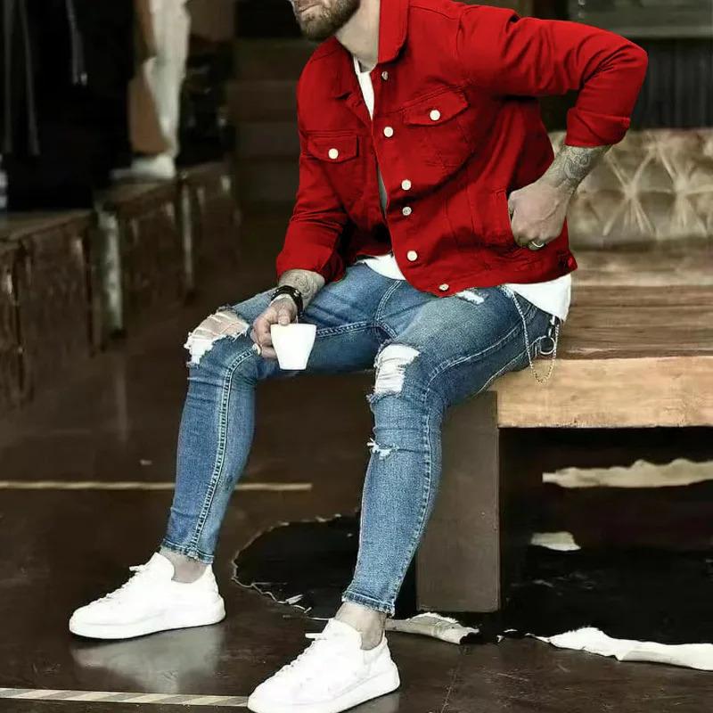 Redesigned Version Hip-Hop Men'S Denim Jackets Streetwear Casual Cotton Classic Slim Jeans Coat Male Brand Clothes Cowboy Jacket Men'S Clothing pelle  pelle  jacket  90s