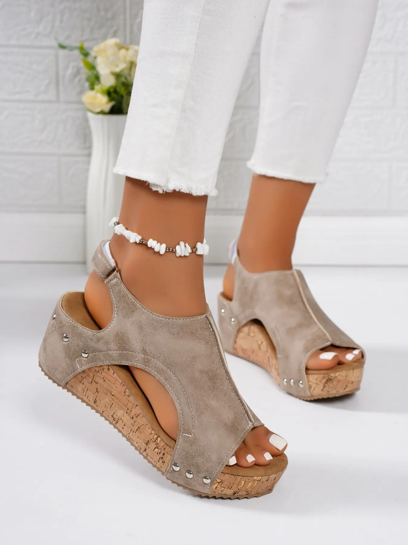 Women's Multicolor Fashion Casual Retro Wedge Thick Sole Sandals, Lightweight Open-Toe Elegant Comfortable Big Size Shoes, Summer Beach Holiday Daily Wear