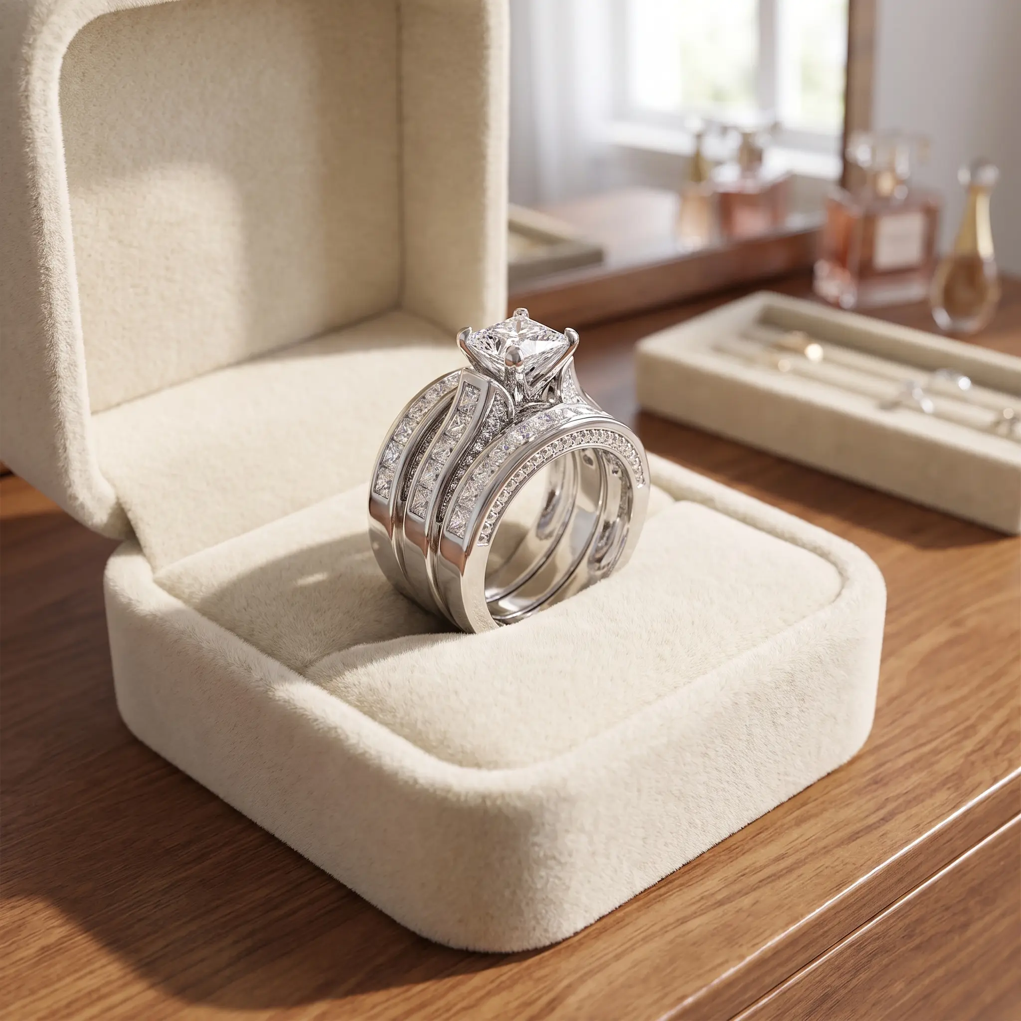 Women's Luxury Cubic Zirconia Wedding Ring Set (3 Pcs), Engagement & Anniversary Statement Jewelry, Valentine's Day Gift