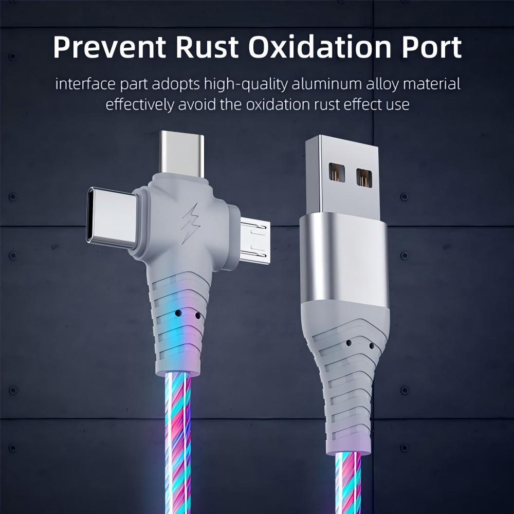 Multi Ports Light-Up USB Cable USBA to USBC/MicroUSB Cable Durable Fast Charging Cable with Visible Current Flow As Night Light Use-3in1 Colorful