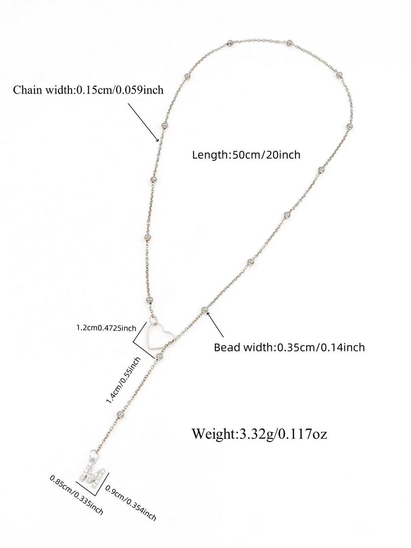 Letter Heart Pendant Necklace for Women, Rhinestone Decor Stainless Steel Jewelry for Gift, Elegant Versatile Fashion Accessories for Daily Wear, Necklace Initial