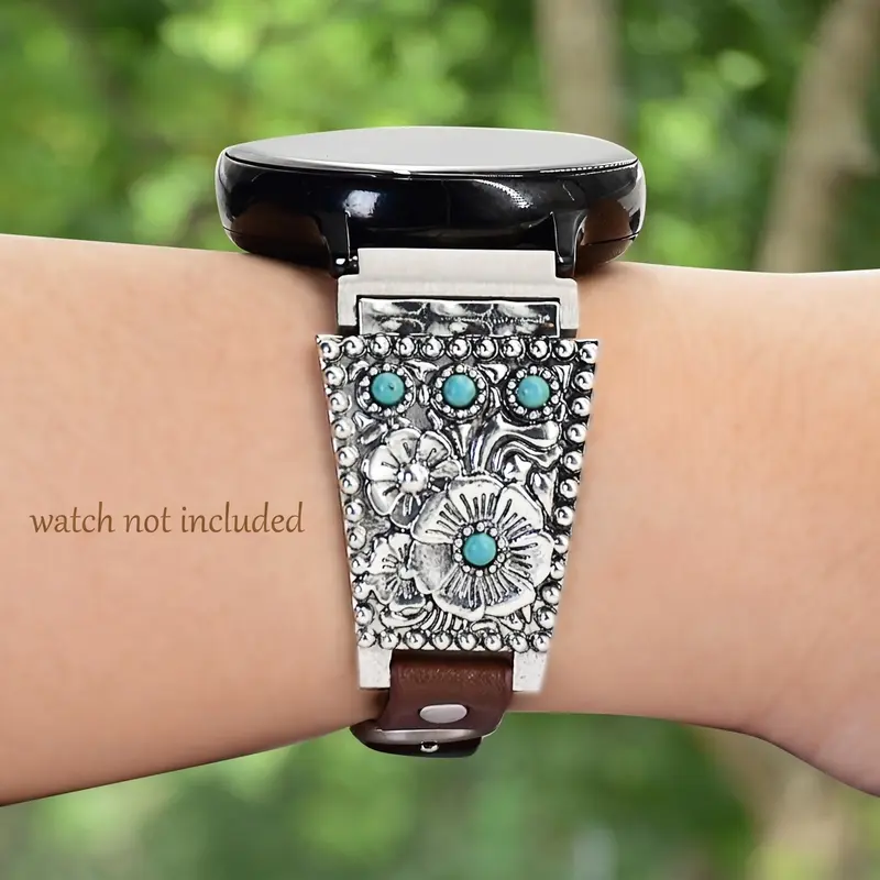 Vintage High-End Metal Flower Strap with Soft Leather, Compatible with Samsung Galaxy Watch 7/6/5/4/active2, Garmin Huawei, 20mm Width Watch Straps, Smart Watch Accessories, Smartwatch Accessories (Band Only)