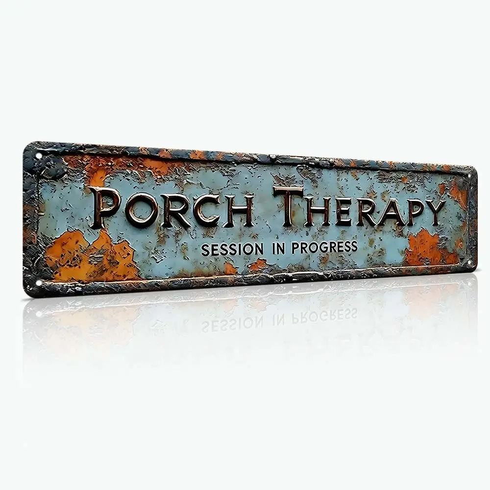 PORCH THERAPY Session In Progress Vintage Distressed Aluminum Metal Sign 16×4 Inch Rustic Weathered Tin Wall Plaque Farmhouse Porch Patio Outdoor Home Bar Wall Decor Gift
