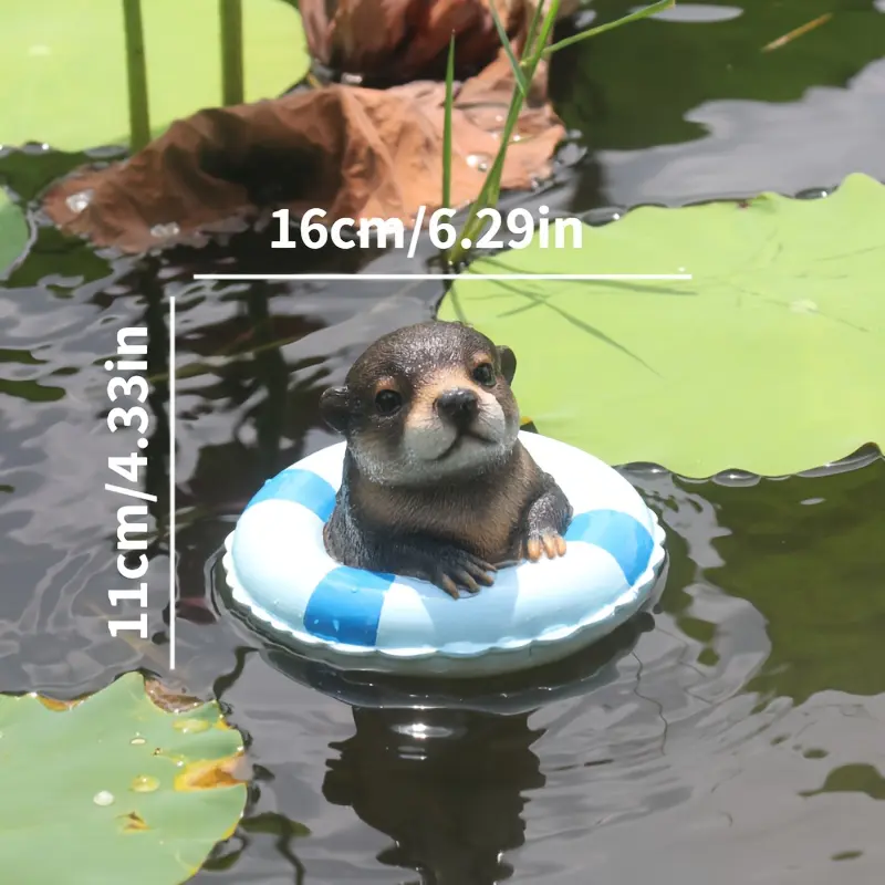 Floating Otter Resin Statue with Swim Ring, Outdoor Pond Pool Decor, Home Garden Water Landscape Ornament