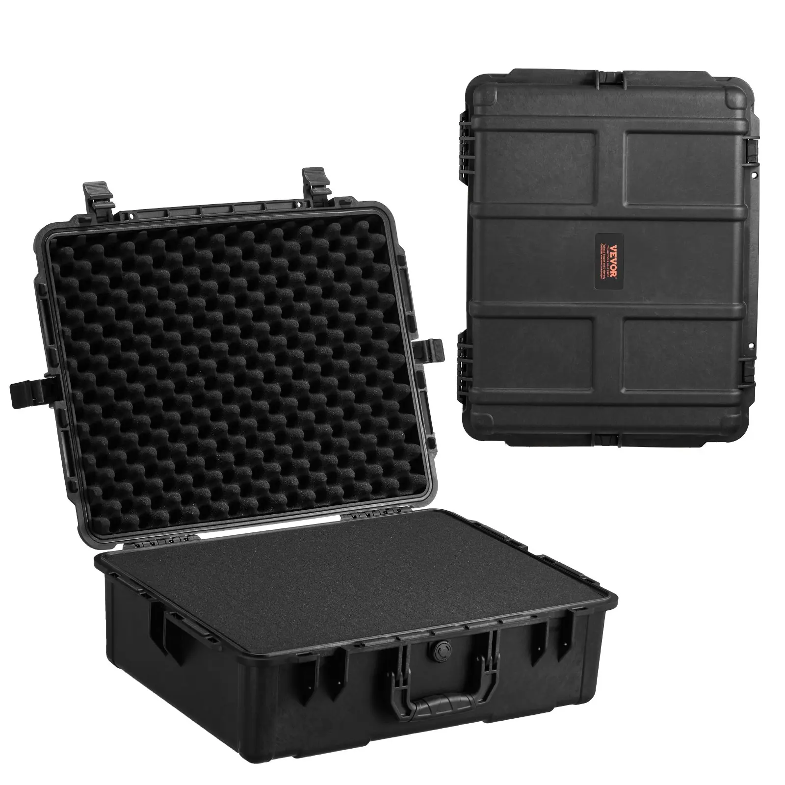 toolupgrade Hard Plastic Weatherproof Protective Box - IP67 Waterproof, Heavy Duty, Automatic Lock Dry Box with Pre-cut Foam, Retractable Pull Handles (56.1x37x26cm) for Travel, Hunting