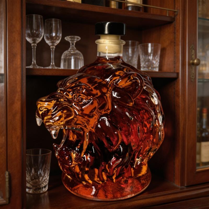Creative Transparent Glass Lion Head Liquor Bottle Irregular Shape Sealed Wine Bottle Red Wine Bottle Whiskey Vodka Empty Bottle,Unique Home Bar Decor Gift
