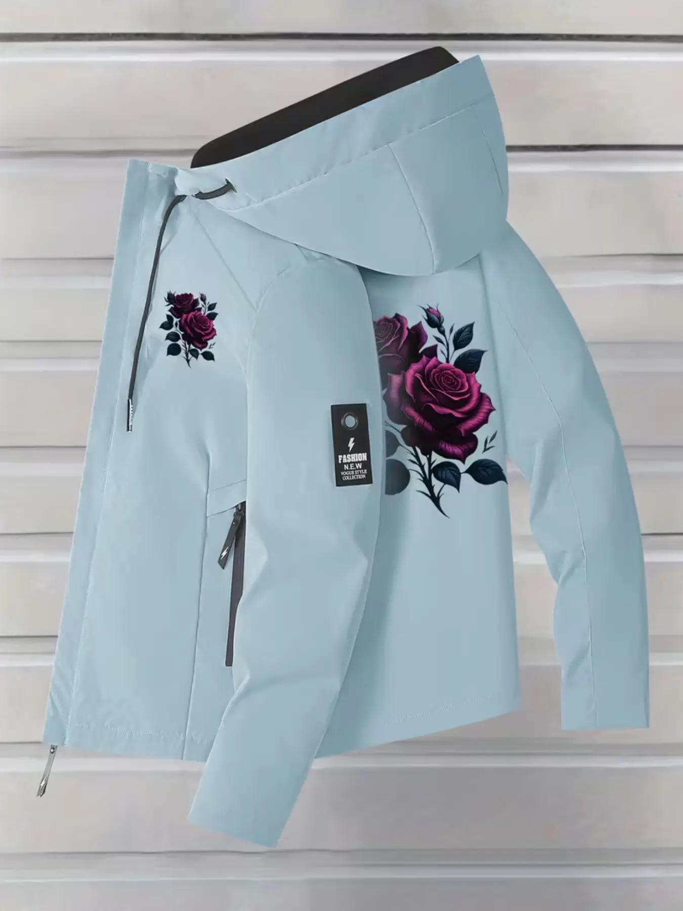 Women's Windproof Sport Jacket, Lightweight Warm Hooded Zipper Pocket Coat, Casual Graphic Long Sleeve Outerwear for All Seasons