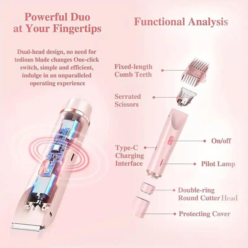 2 in 1 Bikini Trimmer for Women Electric Shaver Dual Head Bikini Trimmer IPX7 Waterproof Wet & Dry Use Body Hair Trimmer and Facial Hair Remover for Bikini Underarm Leg Arm Body Face