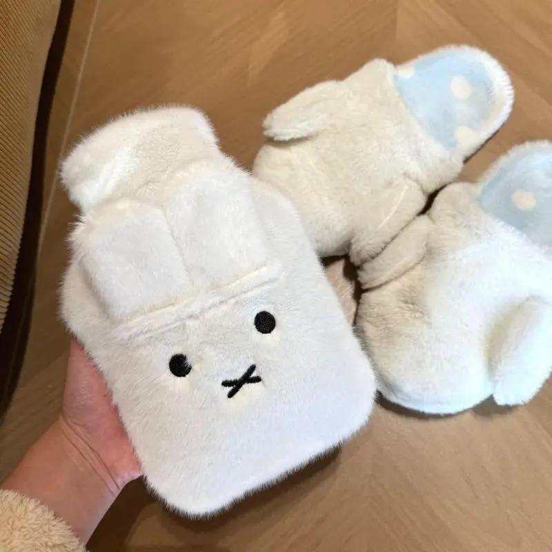 Miffy Bunny Fluffy Plush Hot Water Bottle Cover Winter Hand Warmer & Heating Pad for Bed/Sofa Anti-Scald Explosion-Proof Design