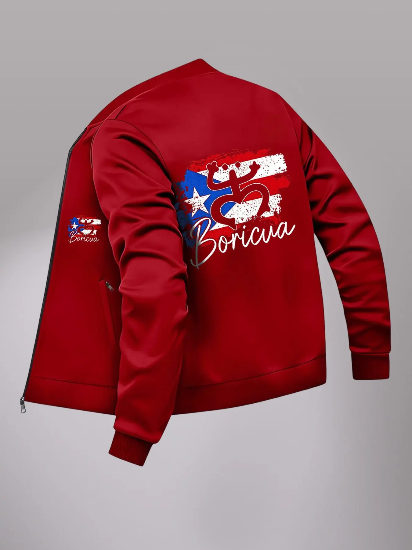 Men's Fashion Casual Fall Jacket, Vintage Flag Print, Slim Fit, Long Sleeve, Zipper Outerwear, Ideal for Sports & Outdoor Activities