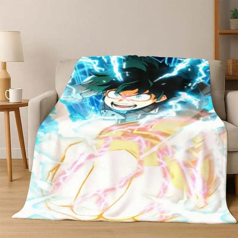 Hot Anime M-My H-Hero Academia Deku Bakugou Cartoon Anime Flannel Blanket Soft Warm Blanket Throw Blanket for Bedroom Living Room Bed Kid