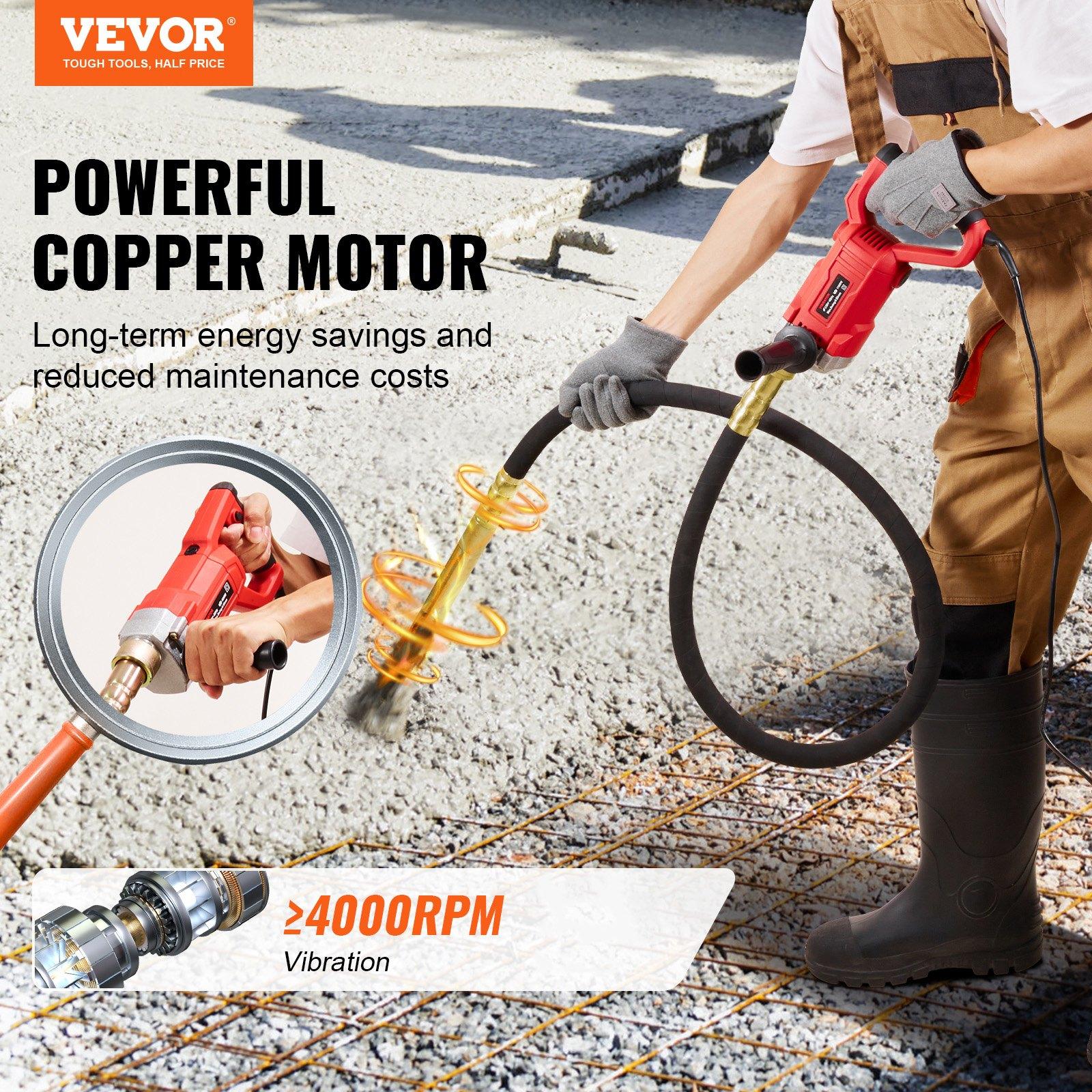 VEVOR Handheld Concrete Vibrator, 800W Electric Vibrator 13000 VPM, Electric Concrete Vibrating Tool With 6.6ft / 2m Shaft Rod, Portable Pencil Cement Vibrator Remove Air Bubble and Mix Concrete
