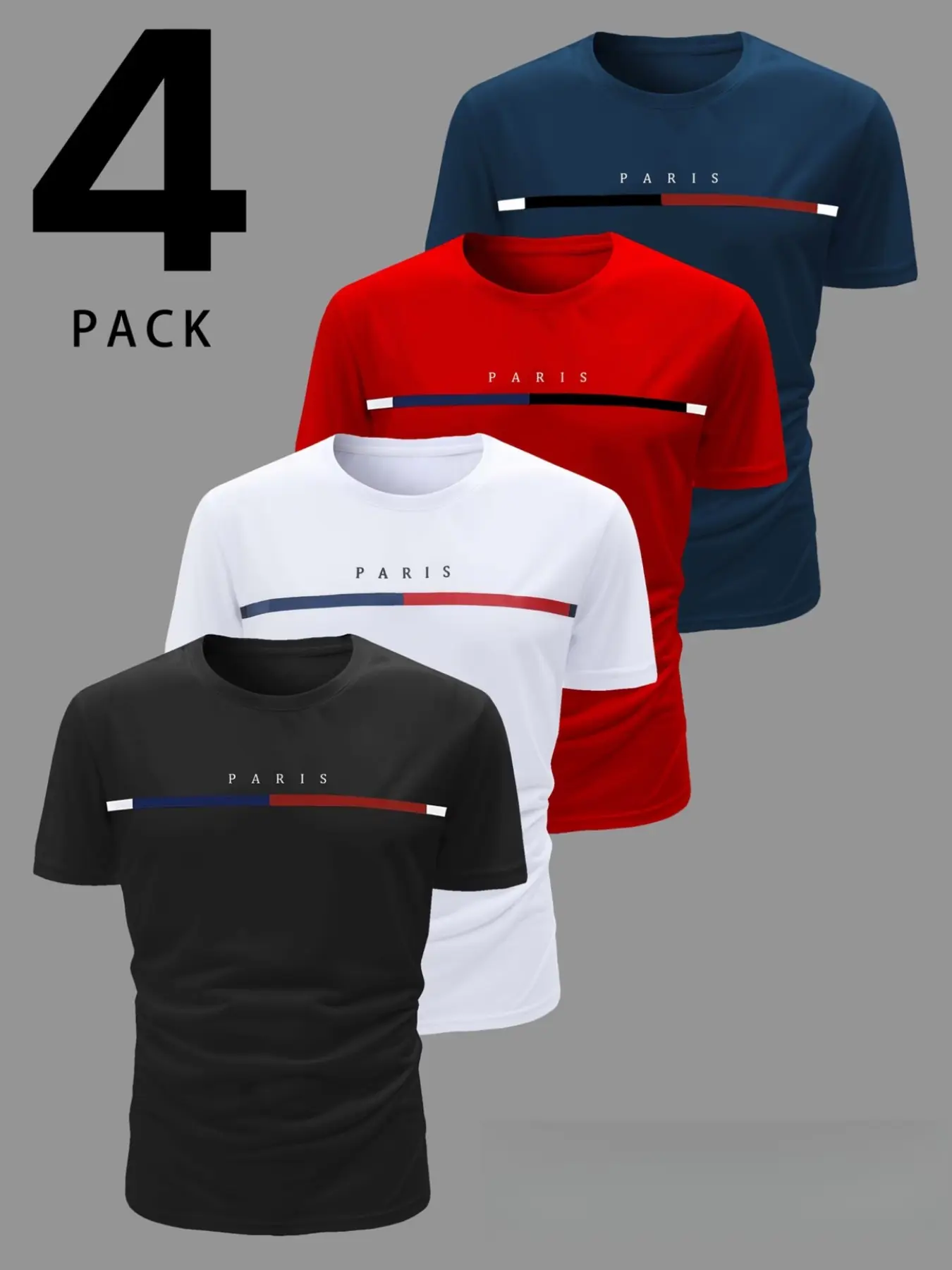 4-Pack Lightweight Men's Round Neck T-Shirts, Quick-Dry, Breathable, Sweat-Wicking, Ideal for Gym, Running, Sports Training