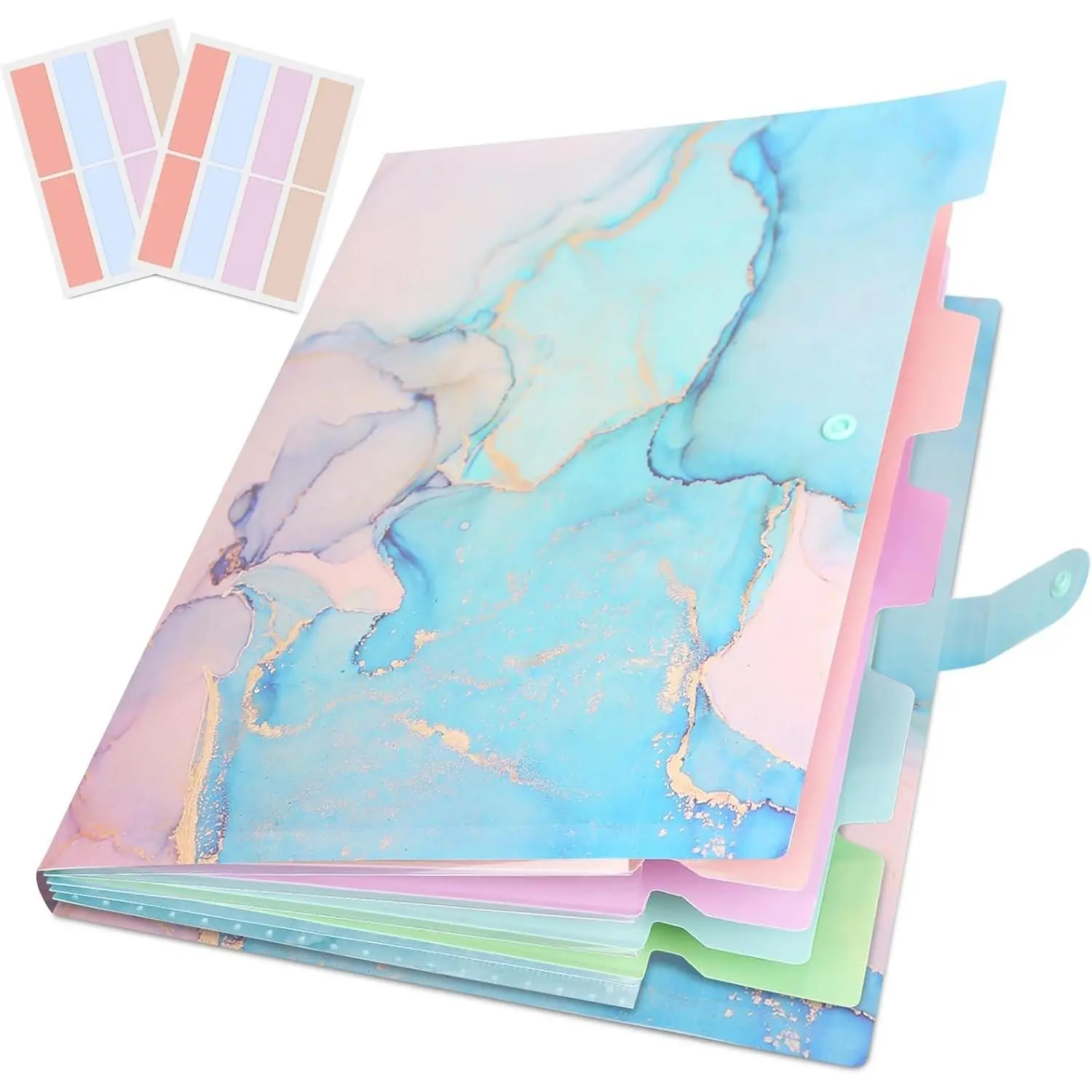 Expanding File Folder, Aesthetic Folders for School, Accordion File Organizer, Aesthetic Folder with Labels,5 Pockets Important Document Folders for School Office (Cyan )