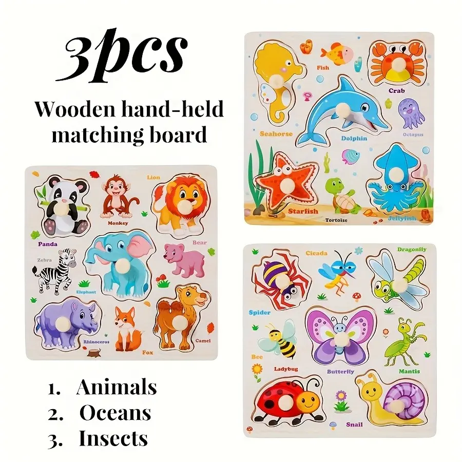 Wooden Learning Puzzle Set for Kids, Educational Toy for Shape Recognition and Early Learning