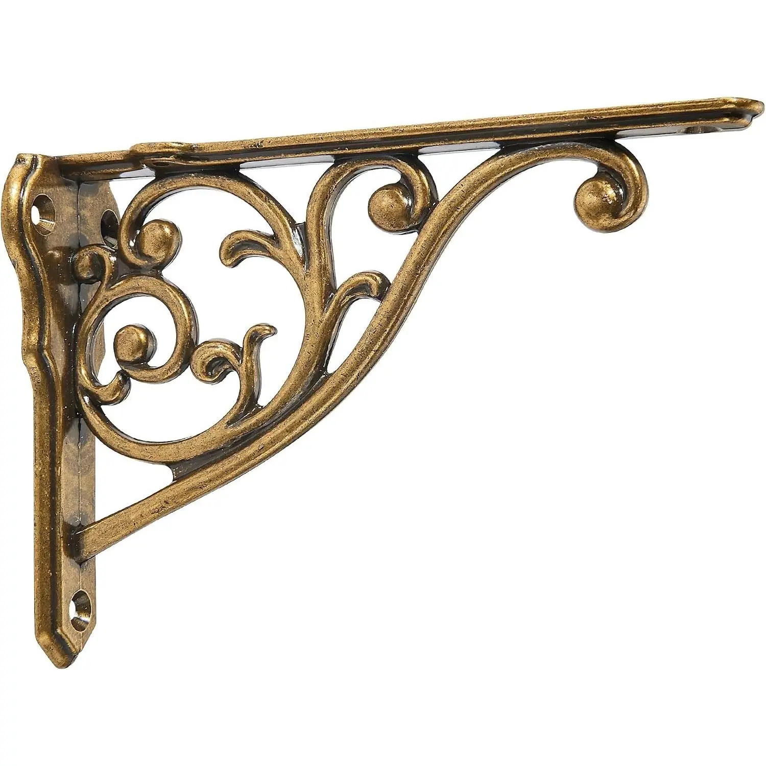 Ornate Decorative Shelf Brackets 8 inch Small Wall Mounted Shelving Bracket 4 Pack Antique Brass Vintage Victorian