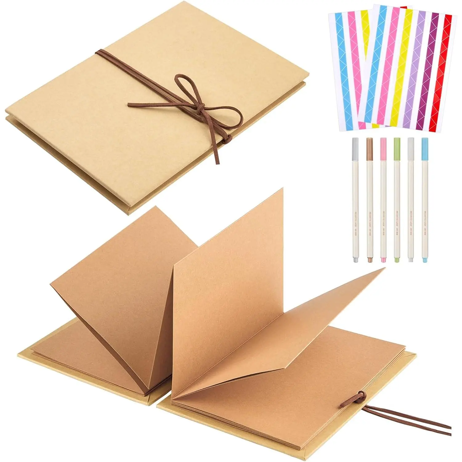 6x8 Inch Small Scrapbook Album, Stretchable Folding Kraft Paper Memory Photo Album with DIY Accessories Set for Wedding Anniversary, Brown