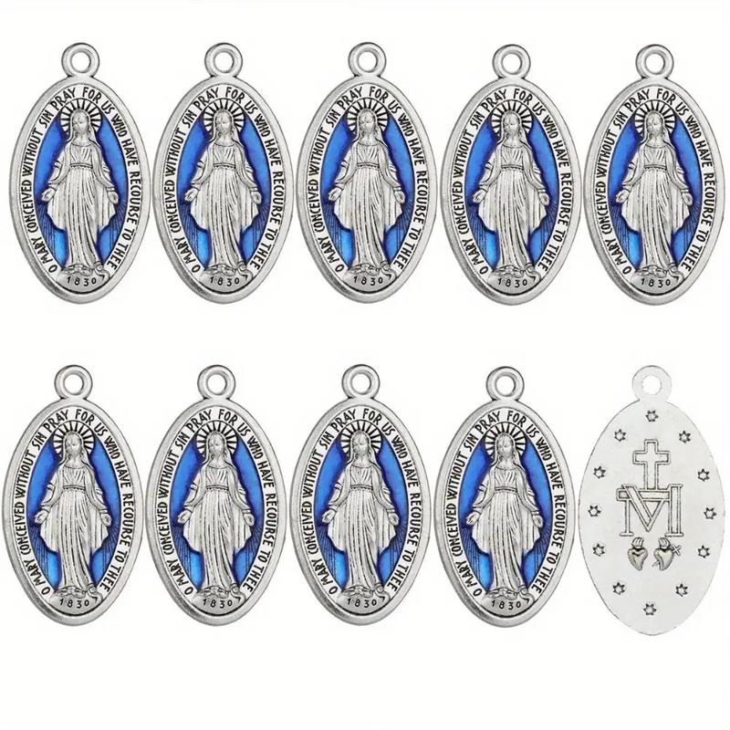 20 Pieces of Grace Mary Miracle Pendants - Blue Enamel Catholic Rosary Beads for Necklaces and Jewelry