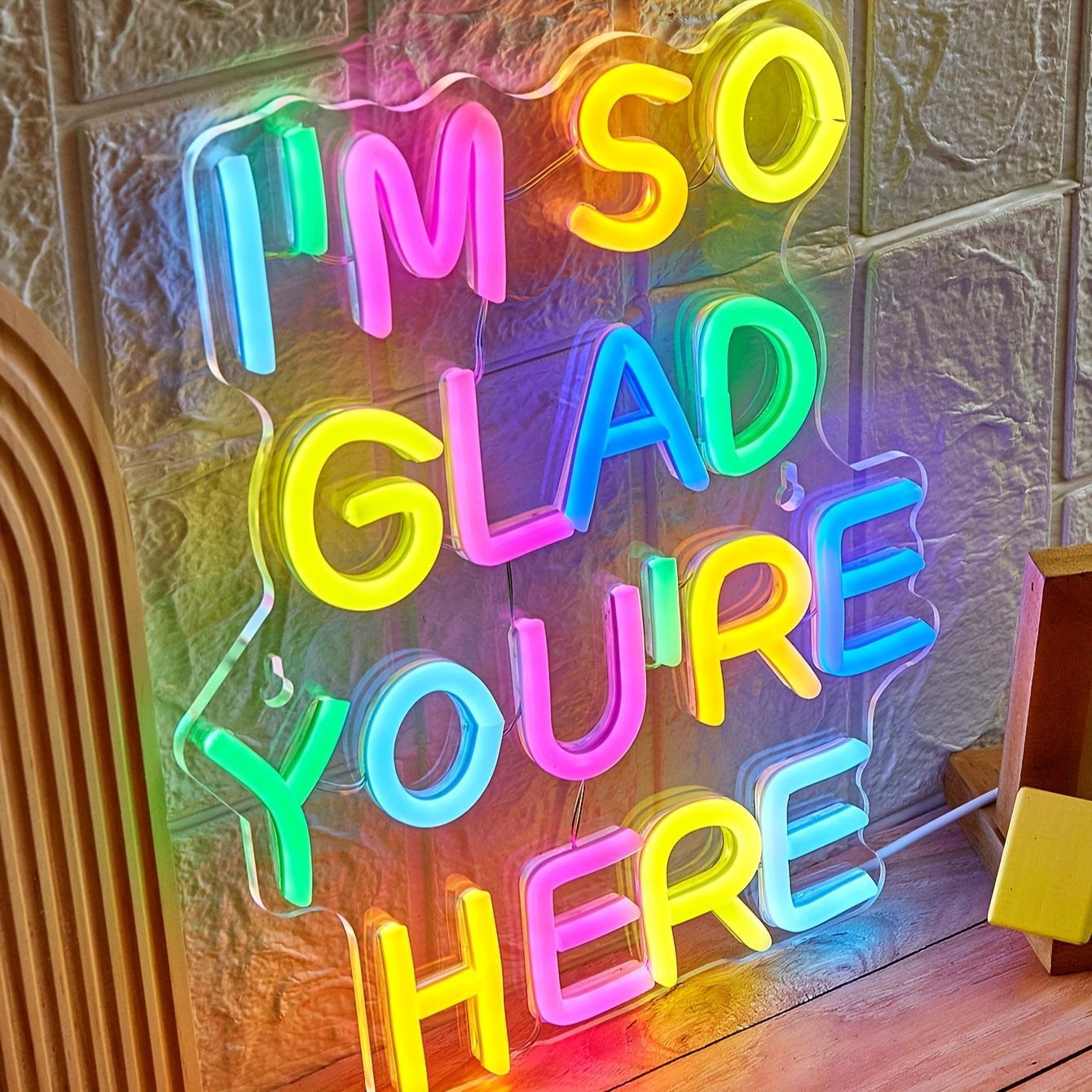 USB Powered Neon Sign, I'm So Glad You're Here Letter Neon Sign, Neon Light Sign, Decorative Neon Sign, LED Neon Lights, Indoor Decor for Home Party Festival