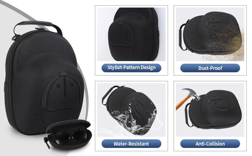 SUNDAY MIRTH Hat Travel Case, Hard Hat Carrier Organizer with Clip & Glasses Storage, Holds 6 Baseball Caps for Home/Travel - Black