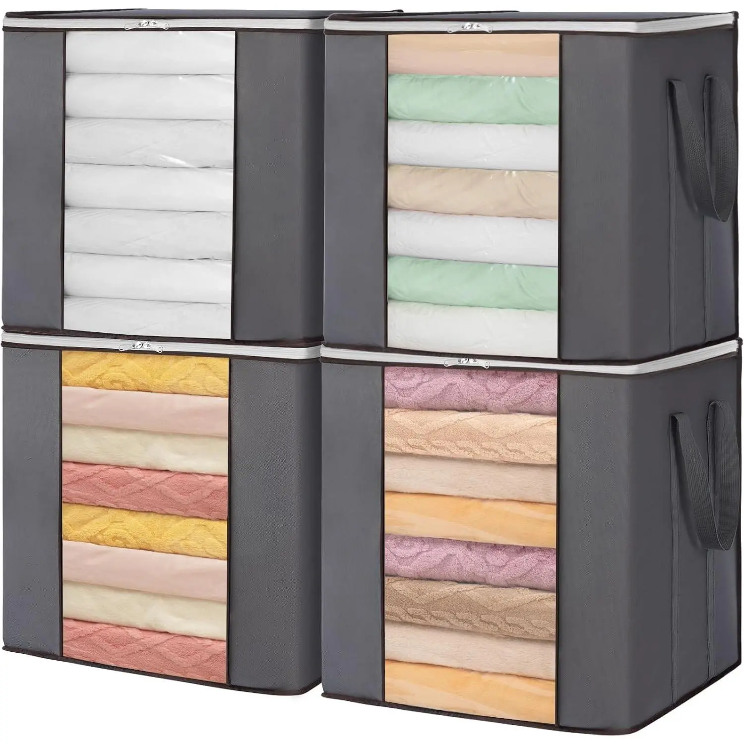 100L Extra Large Blanket Storage Bags, Foldable Comforter Storage with Reinforced Handles, Clothes Storage Containers for King Comforter, Bedding, Pillow, Sheet, Storage Bin with Lids 4 Pack