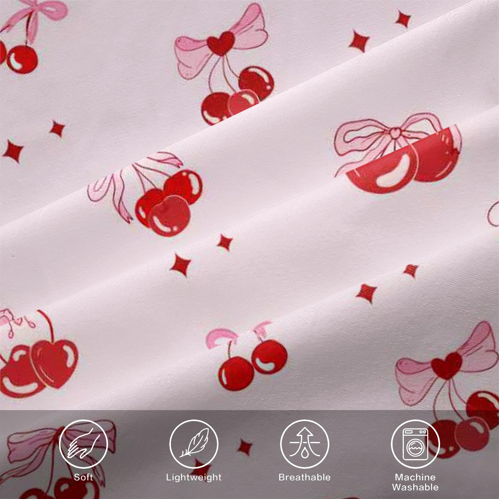Cherry Bow Pattern Soft Durable Bedding Set, Includes 1 Fitted Sheet & Pillowcases, Perfect Gift for Teens Adults, Modern Bedroom Decor