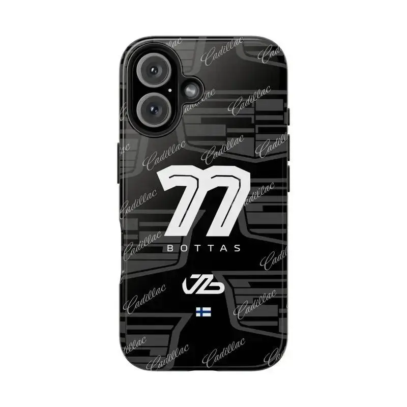 2026 Season-themed phone cases featuring Sergio Perez ‘Checo’ (No. 11), Valtteri Bottas (No. 77), and the Cadillac team; compatible with iPhone 17–12 series (including Pro Max/Pro Plus) and Samsung S26–22 series.