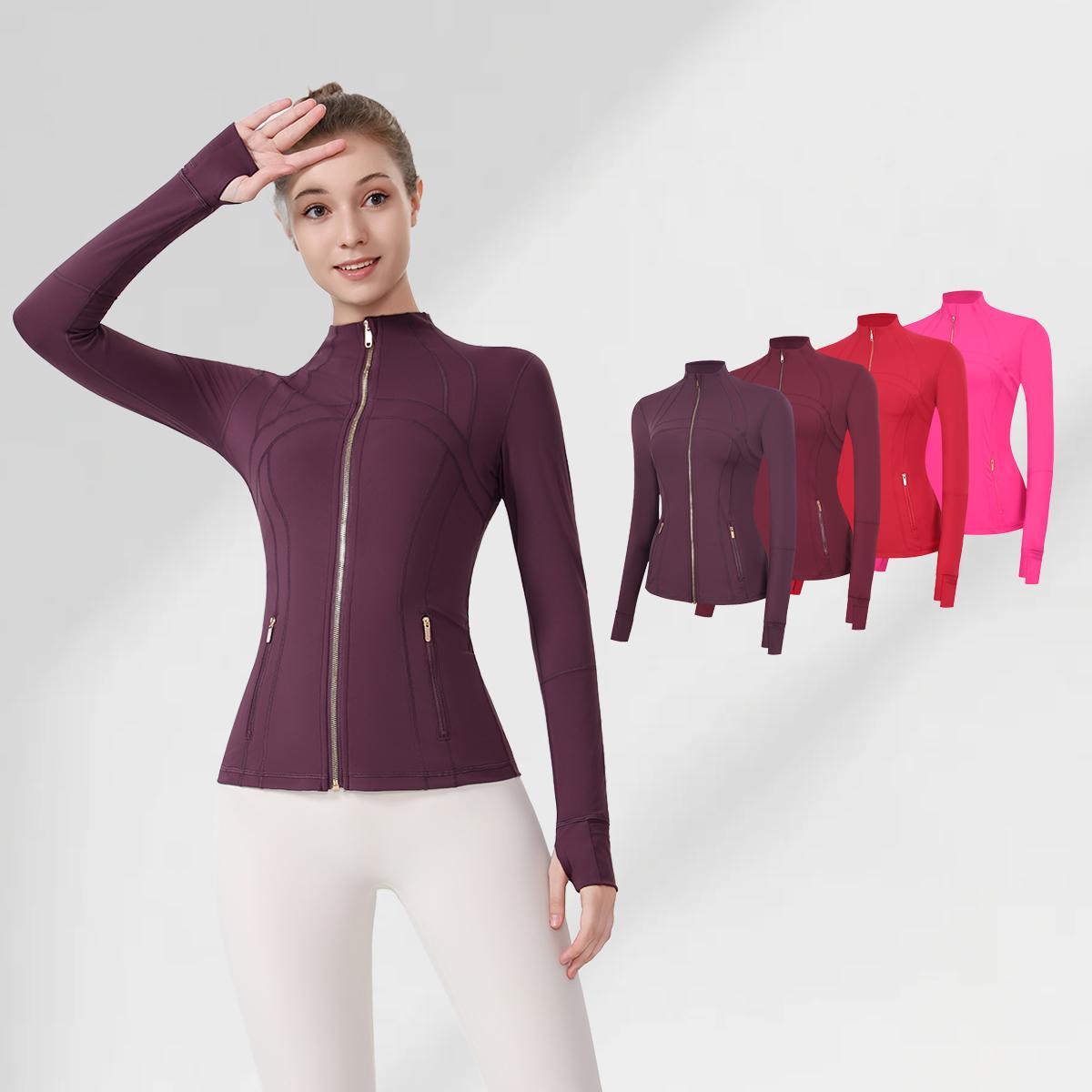 LULU  Same style  Women's Stand-Up Collar Gold Zipper Yoga Top, Spring-Style Fitted Top, Sports Jacket, Fitness Long-Sleeve Sun Protection Jacket