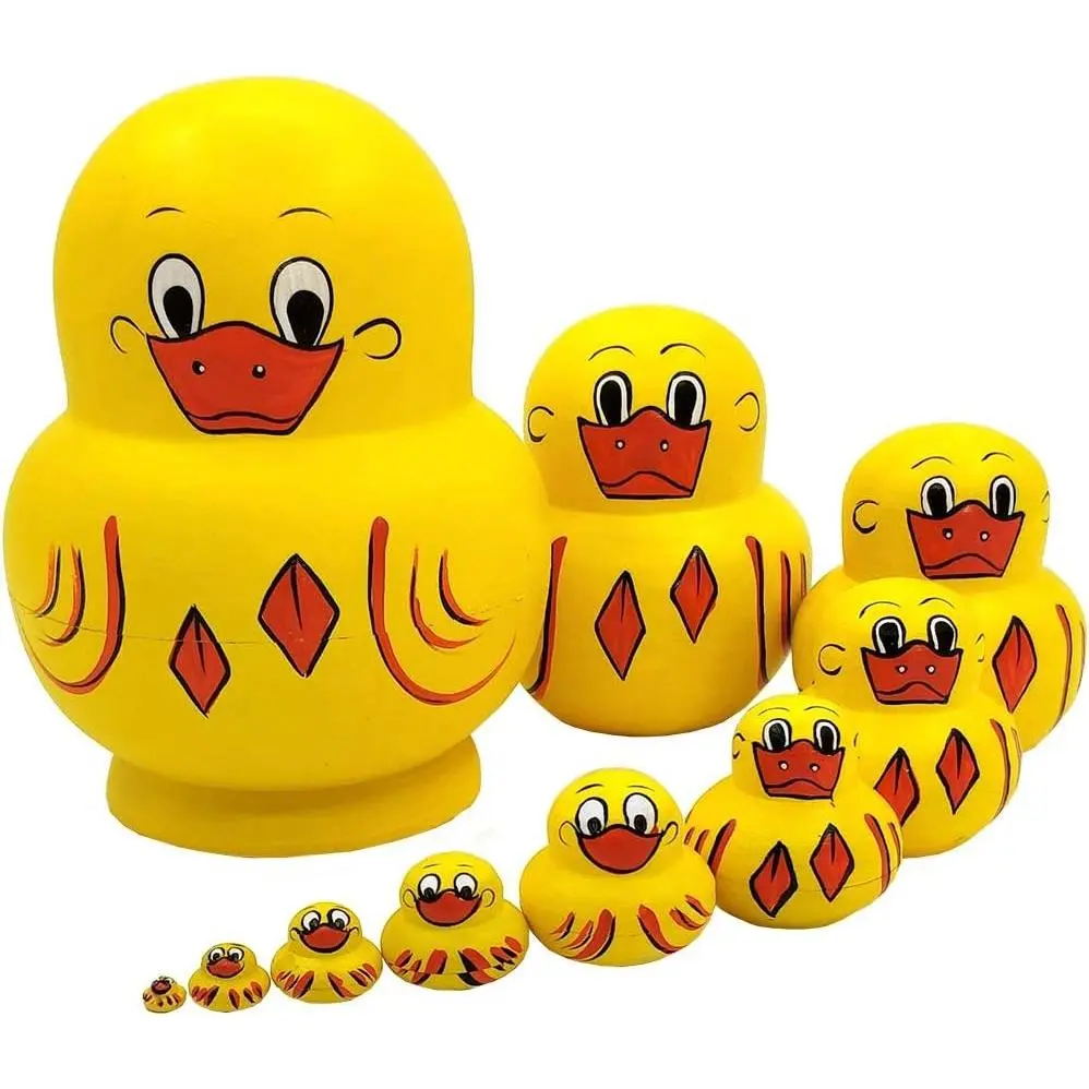 10pcs Duck Animal Pattern Wooden Russian Nesting Dolls Matryoshka Stacking Toys