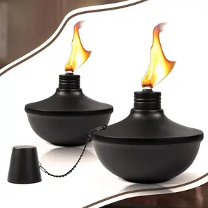 2-Pack Upgraded Tabletop Torches, 24 oz Citronella Torch Lights, Refillable Torch with Wicks, Covers, and Funnel Included - Ideal for Garden, Patio, Deck, Yard, Party, Landscape