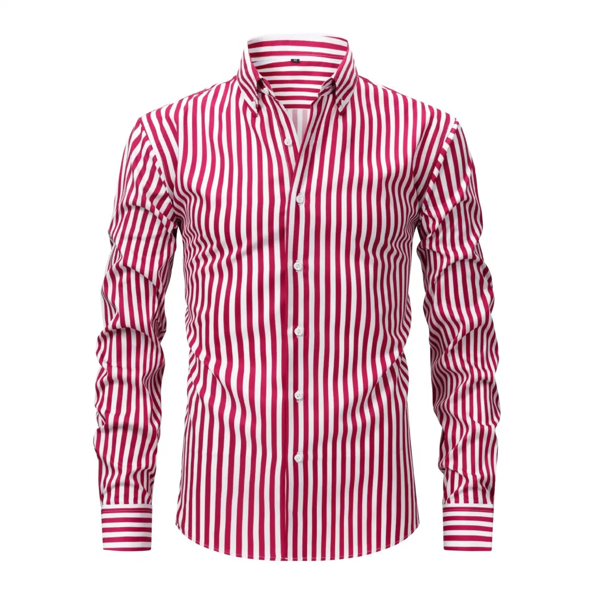 Men's Classic Striped Print Button-Down Fitted Shirt - Slim Fit Long Sleeve Tops, 4-Way Stretch Wrinkle-Resistant Fade-Resistant Polyester, Tailored Hem, for Office & Casual Menswear Fabric Matching Slacks Smooth