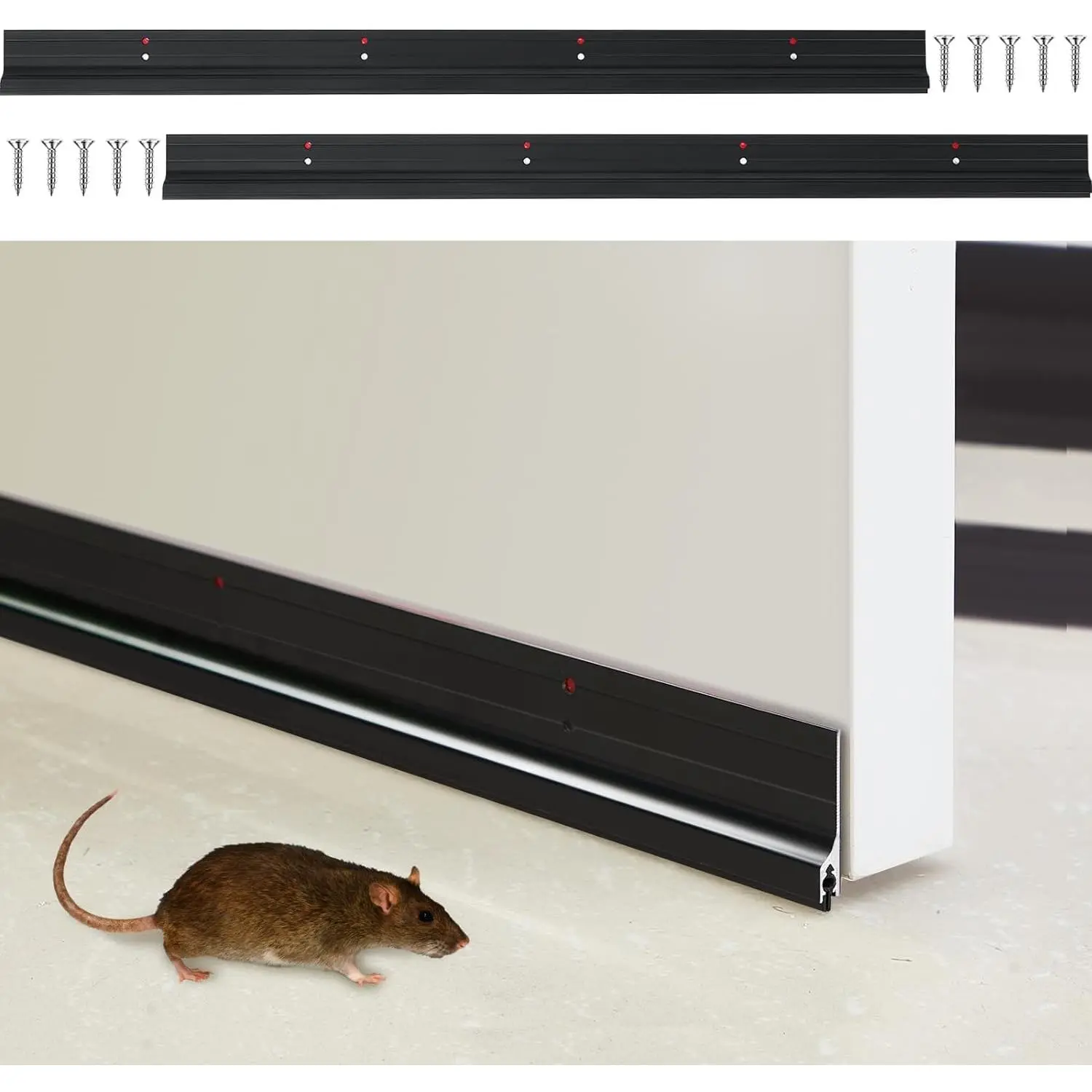 2 count 36 Inches Metal Door Draft Stopper,  Proof Door Sweep,  Rodent Proof Sweep, Noise Blocker, Keep Rodents  Out,  Weather Sealing, Easy to Install, Black