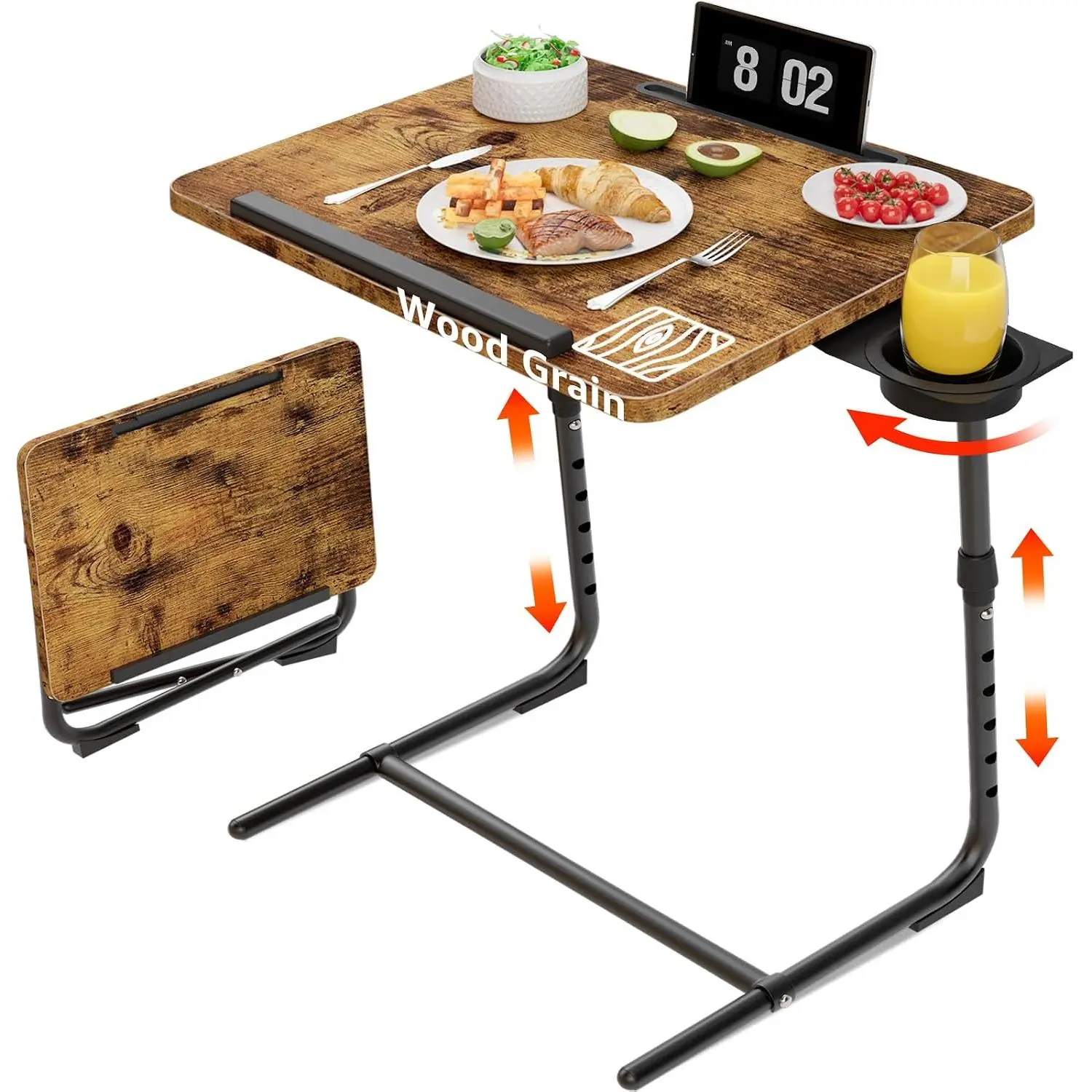 Folding TV Tray Adjustable Dinner - Trays for Eating  Couch Wooden Tables Mate Stand Foldable Desk with Cup Holder Portable