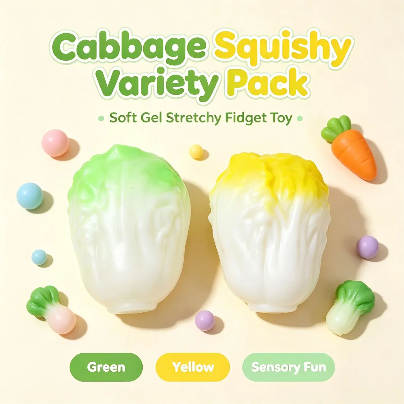 Crunch Sound Chinese Cabbage Squishy Toy, Fidget Squishies, Soft Gel Squeeze Fidget Toy, Realistic Vegetable Sensory Toy, Stress Relief for Kids and Adults