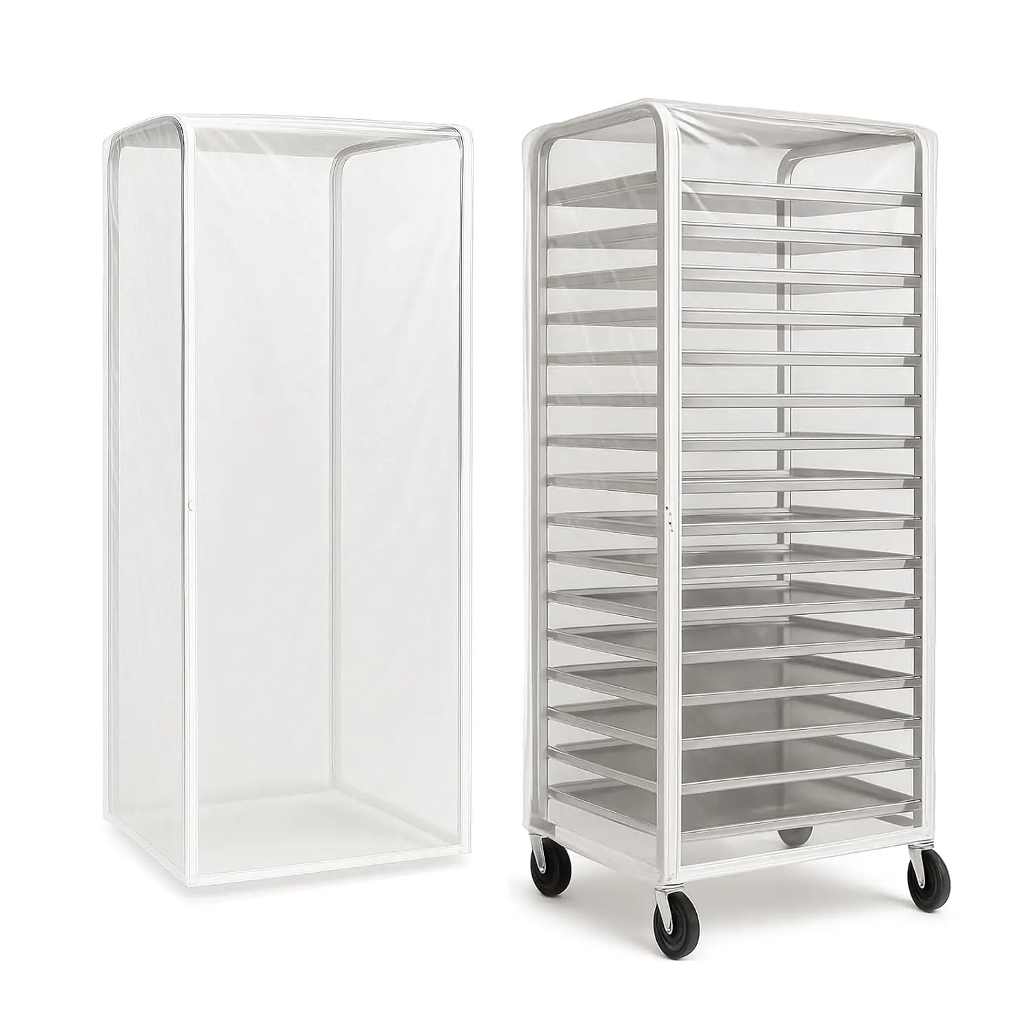 Bun Rack Cover – Transparent PVC with 4 Sided Zippers –  20 Tier Sheet Pan & Speed Rack Cover – Heavy Duty,  &  Bread Rack Cover Bakery Rack Cover
