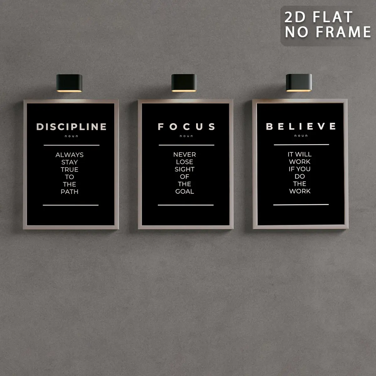 3pcs Set Inspirational Quote Canvas Art Prints, Art Work For Wall Decor, Modern Black and White Discipline, Focus, Believe Typography Posters, Unframed Rolled Canvas Pictures for Office and Bedroom Decor (No Frame Included)
