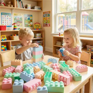 64 Pieces Toddler Building Blocks Set - Children Over 18+ Months, BPA-Free PP Material, Educational Construction Toys, 8"x4"x4", Easy Storage Classic All-Year Play Toy