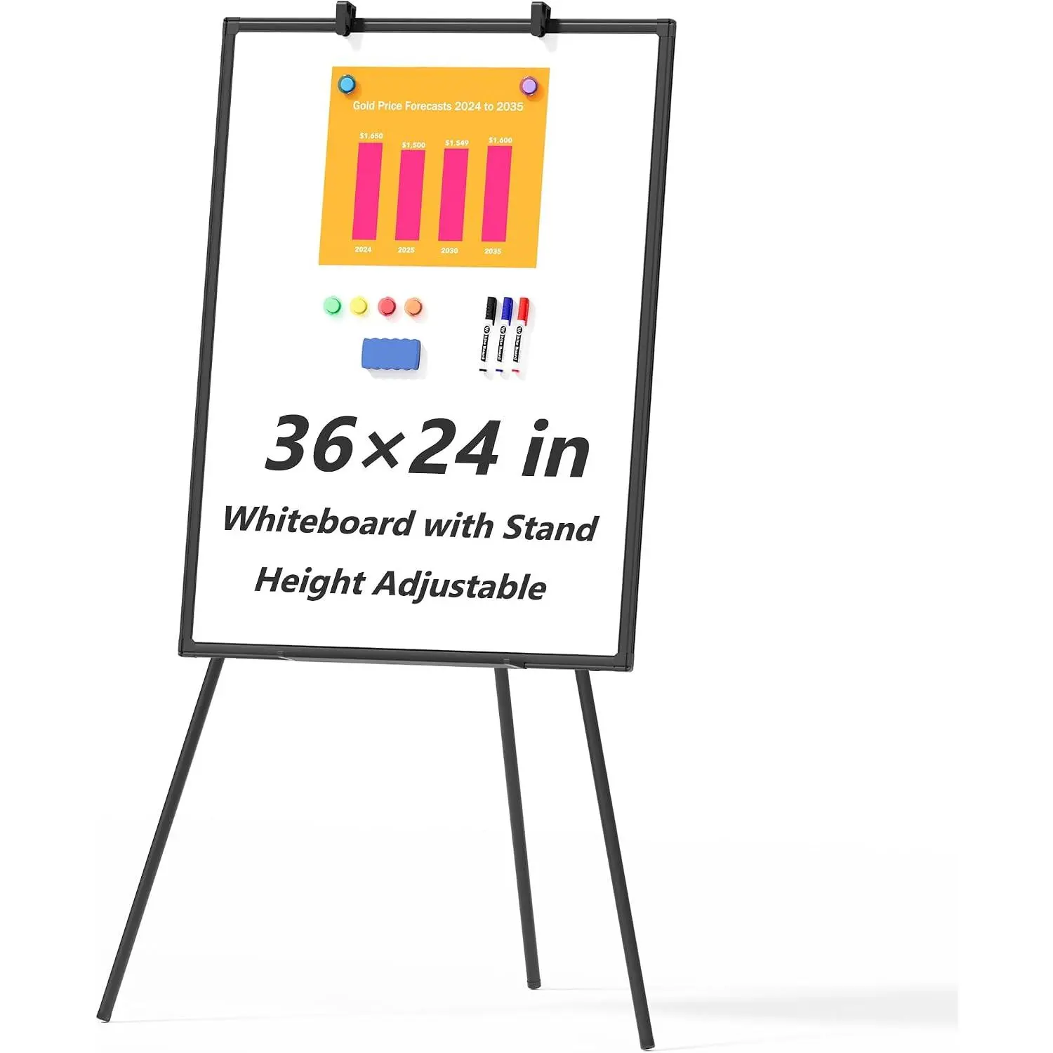 Large Whiteboard Easel with Stand, 36" x 24" Portable Standing  Dry Erase White Board, 3' x 2' Tripod Height Adjustable Flip Chart Easel for  Office Classroom School, Black