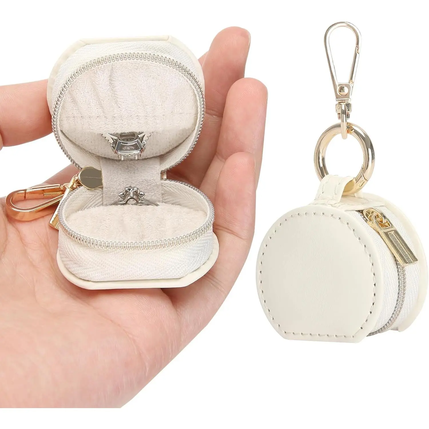 Small Travel Ring Holder Box with  (White) | Portable Gym  Storage Case, for Ring Earring Stud Necklace,  for Women